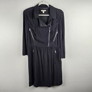 Burberry Brit Black Moto Inspired Long Sleeve Dress Size 8 Missing BELT